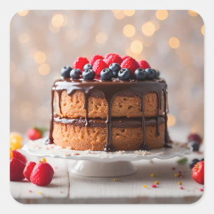 Cake With Berries On Top Square Sticker