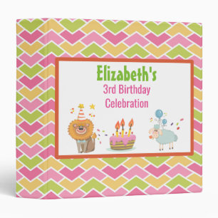 Cake with Party Lion and Sheep Birthday Album Binder