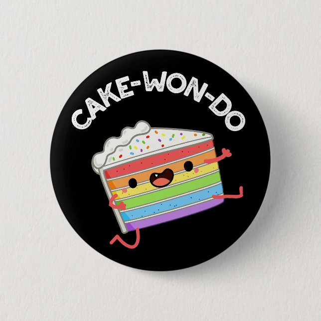 Cake-won-do Funny Taekwondo Cake Pun Dark BG 2 Inch Round Button (Front)