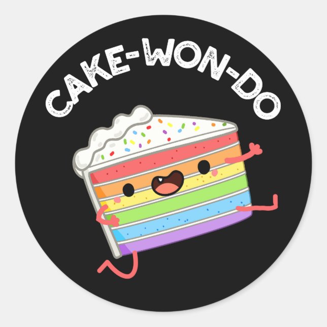 Cake-won-do Funny Taekwondo Cake Pun Dark BG Classic Round Sticker (Front)