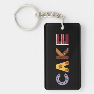 Cake word made out of pastries, layered and bar ca keychain