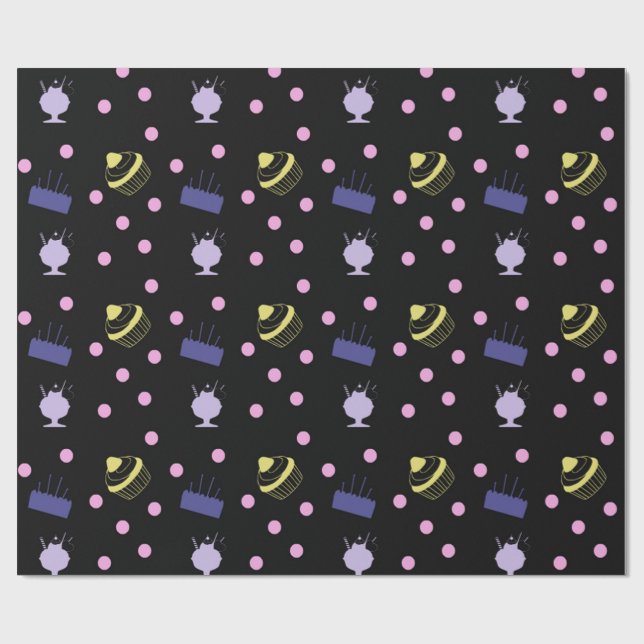 cakes and sundaes black wrapping paper (Flat)