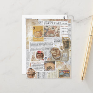 Cakes & Coffee Vintage Ephemera Decoupage Postcard