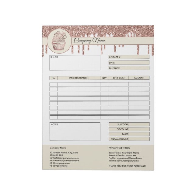 Cakes Invoice Form Business Quotation Notepad (Rotated)
