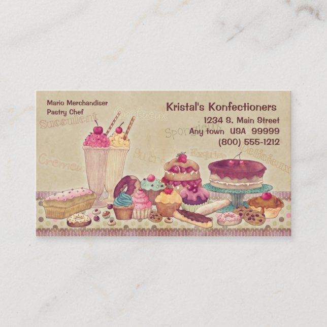 Cakes, Pies, Cookies, Ice Cream Business Card (Front)