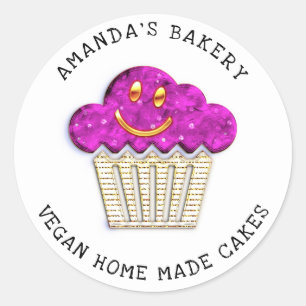 Cakes Sweet Homemade Bakery Muffins Smile Pink Classic Round Sticker