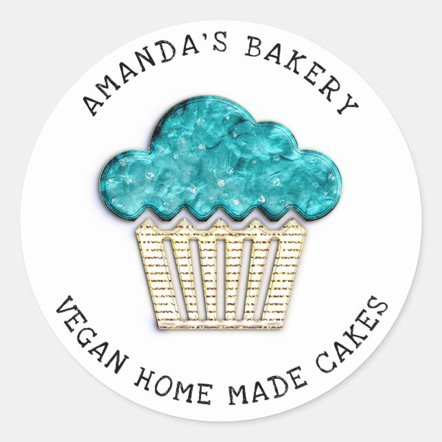 Cakes Sweet Homemade Vegan Bakery Muffins Teal Classic Round Sticker (Front)