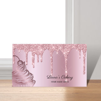 Cakes & Sweets Cupcake Bakery Dripping Rose Gold Business Card