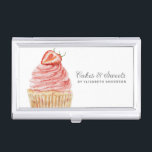 Cakes & Sweets Cupcake Bakery Pastry Chef Business Business Card Holder<br><div class="desc">A cute strawberry cupcake with pink frosting decorates this bakery business card case. Personalize it with your name and business information. Designed for you by Blackberry Boulevard.</div>