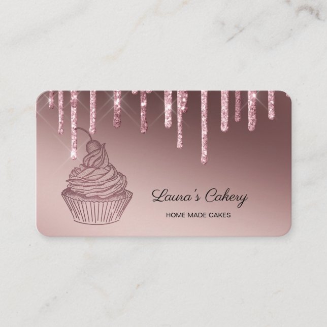 Cakes & Sweets Cupcake Home Bakery Dripping Gold Business Card (Front)