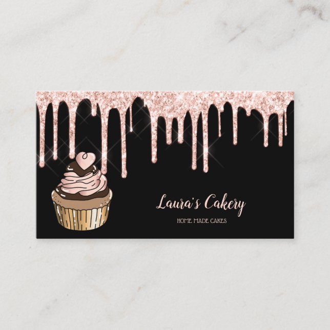 Cakes & Sweets Cupcake Home Bakery Dripping Gold Business Card (Front)