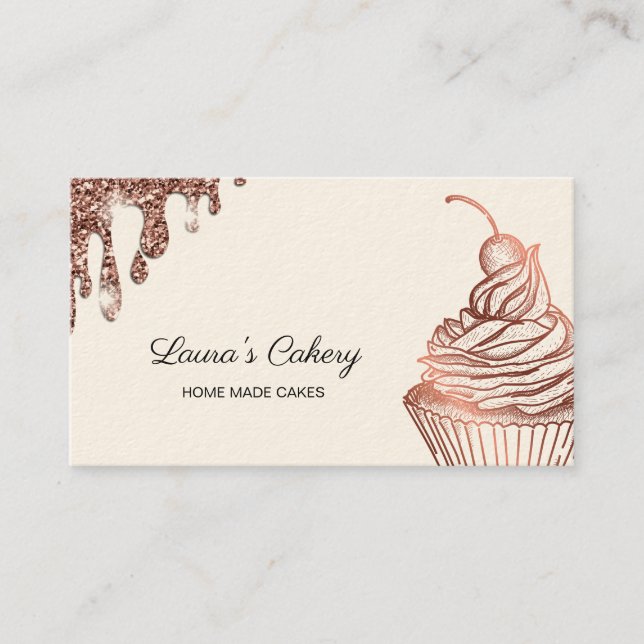 Cakes & Sweets Cupcake Home Bakery Dripping Gold Business Card (Front)