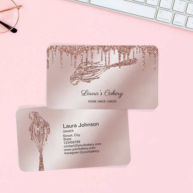 Cakes & Sweets Cupcake Home Bakery Dripping Whisk  Business Card (Creator Uploaded)