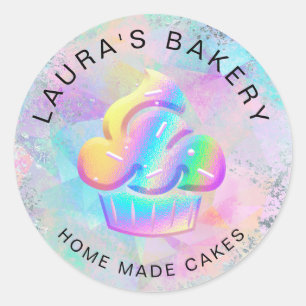 Cakes & Sweets Cupcake Home Bakery  Holographic Classic Round Sticker