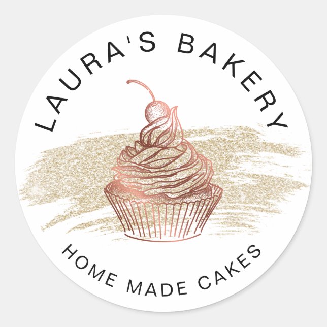 Cakes & Sweets Cupcake Home Bakery Rose Gold Classic Round Sticker (Front)