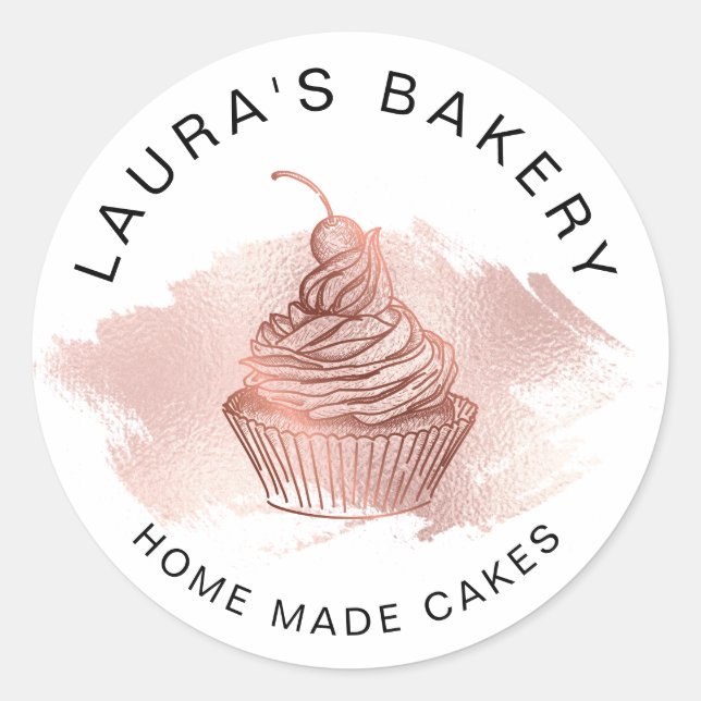 Cakes & Sweets Cupcake Home Bakery Rose Gold Classic Round Sticker (Front)