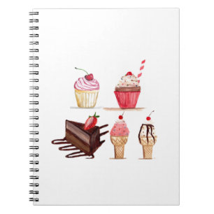 Cakes Watercolor Bakery Sweets Cupcakes Pastry Notebook