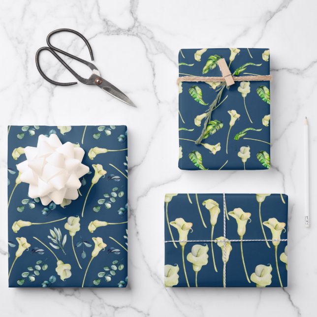 Cala Lilies and Eucalyptus Wrapping Paper Sheet (Front)