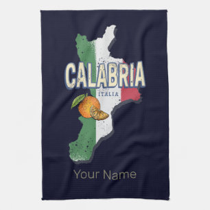 Calabria Italy Retro Region Map Vintage Souvenir Kitchen Towel