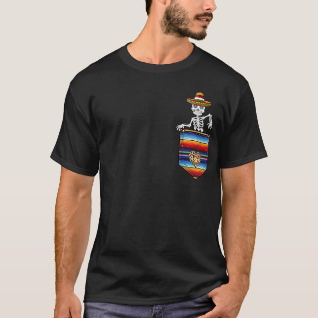 Calaca Blanket Pocket Serape Mexican Cinco De Mayo T-Shirt (Front)