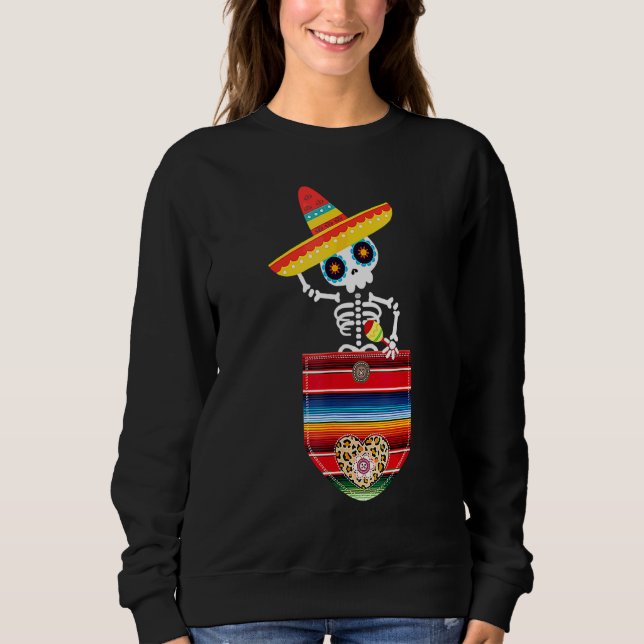 Calaca Blanket Pocket Serape Mexican Gift Cinco De Sweatshirt (Front)