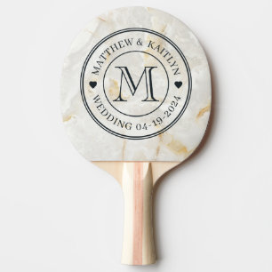 Calacatta Gold Marble Stone Wedding Monogram Heart Ping Pong Paddle