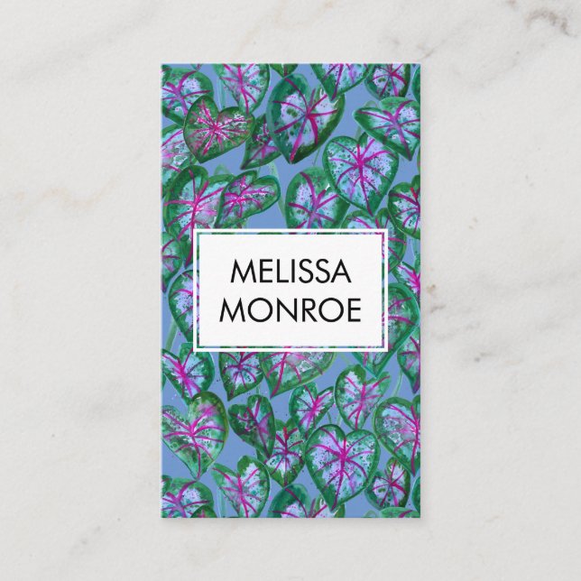 Caladium Leaves Tropical Bold Watercolor Botanical Business Card (Front)