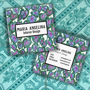 Caladium Leaves Tropical Bold Watercolor Botanical Square Business Card