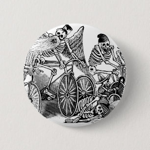 Calavera Bicyclists circa late 1800's Mexico 2 Inch Round Button