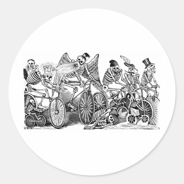 Calavera Bicyclists circa late 1800's Mexico Classic Round Sticker (Front)