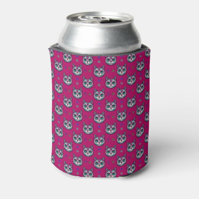 Calavera Cat Art Pattern Can Cooler (Can Back)