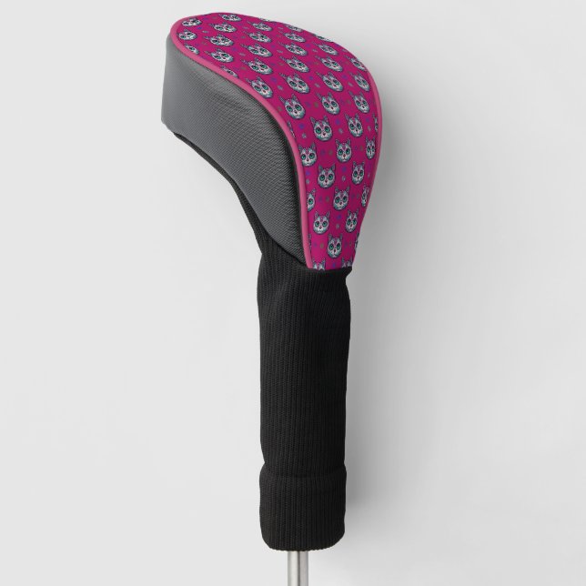Calavera Cat Art Pattern Golf Head Cover (Angled)