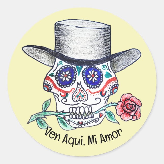Calavera Rose Halloween Classic Round Sticker (Front)