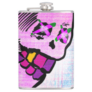Calavera Skull pGeek NFT Art Pink Purple Hip Flask
