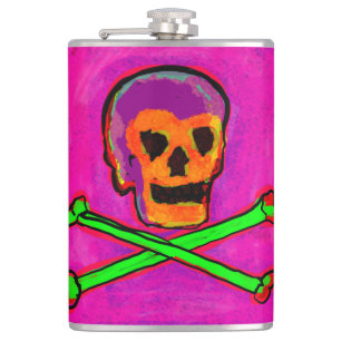 Calavera Skull pGeek NFT Art Purple Pink Green Hip Flask