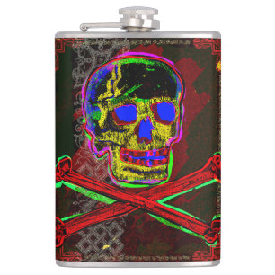 Calavera Skull pGeek NFT Art Red Black Blue Hip Flask