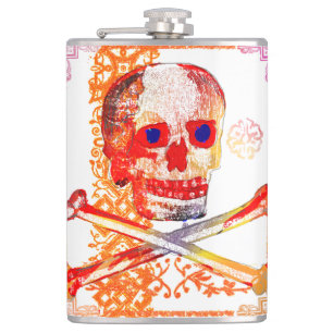 Calavera Skull pGeek NFT Art White Orange Blue Eye Hip Flask