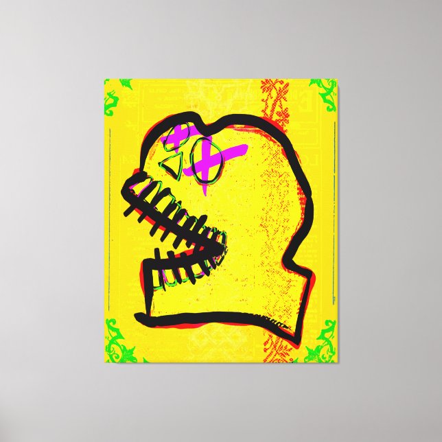 Calavera Skull pGeek NFT Art Yellow Black Purple Canvas Print (Front)