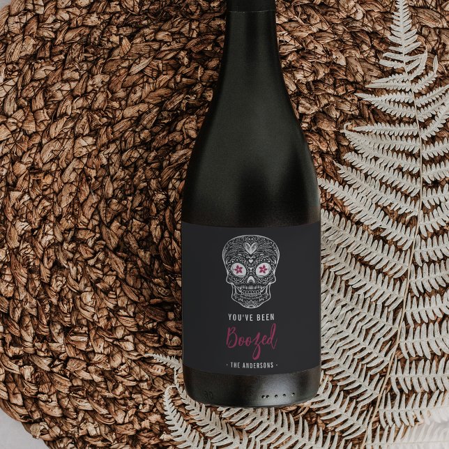 Calavera Skull You've Been Boozed Halloween Wine Label (Creator Uploaded)