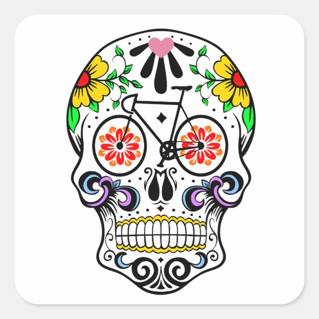 Calavera - Sugar Skull Bike Square Sticker (Front)