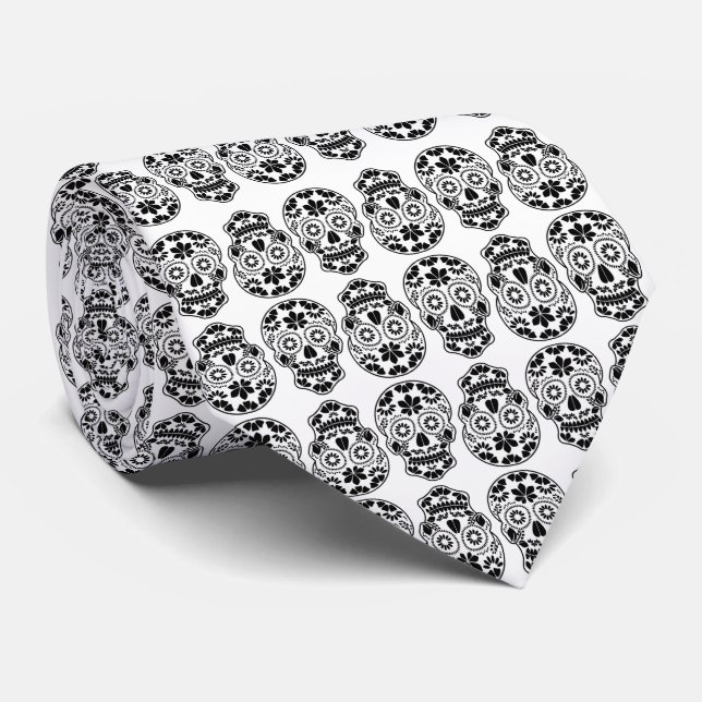 Calavera sugar skull candy_floral mexican calavera tie (Rolled)