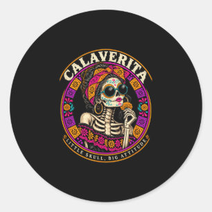 Calaverita dia de los muertos skull woman classic round sticker