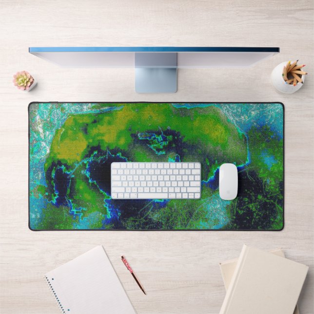 Calcaire Abstrait, Lime Greens et Blues Desk Mat (Bureau 1)