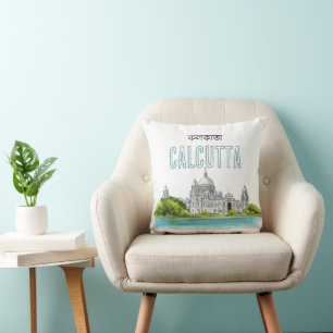 Calcutta "Victoria Memorial" Kolkata Bengali Throw Pillow