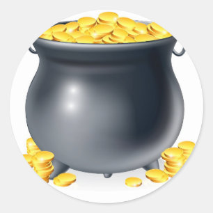 Caldron full of gold coins classic round sticker