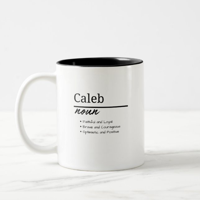 Caleb, Boy Personalized Name Definition Two-Tone Coffee Mug (Left)