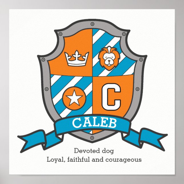 Caleb boys C nom et signifiant affiche en crête or (Devant)