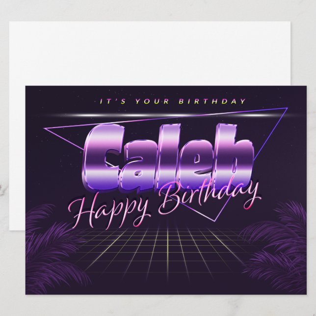 Caleb Name First Name purla retro Map Birthday Card (Front/Back)