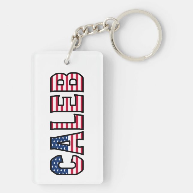 Caleb Name First Name USA Flag Keychain (Back)
