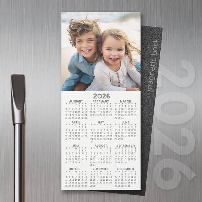Calendar 1 Photo Collage - Can Edit Colours (2026 Calendar Magnet for the Fridge or Home Office - Add a Photo for a Personal Touch)